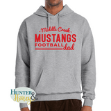 Heather gray Middle Creek Mustangs Football Dad mid-weight fleece hoodie.