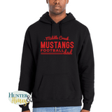 Black mid-weight fleece with red HTV design that reads Middle Creek Mustangs Football Dad.