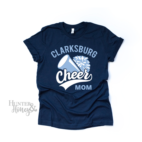Clarksburg Cheer Megaphone Pom Mom T-Shirt in Navy