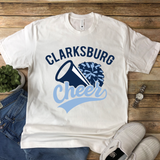 Clarksburg Megaphone and Pom Cheer T-Shirt Plain in White