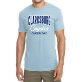 Clarksburg Coyotes Cheer Dad Porter T-Shirt in Light Blue with a two-color logo.