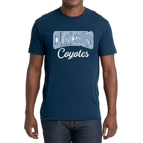 Clarksburg Coyotes Porter T-Shirt in navy with a two-color logo.