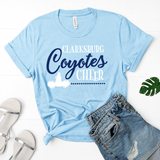 Clarksburg Coyotes Cheer Fun and Quirky T-Shirt in light blue with a two-color logo.