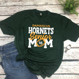 Damascus Hornets Senior Mom fun football tee in green.