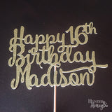 Happy 16th birthday custom gold glitter cake topper