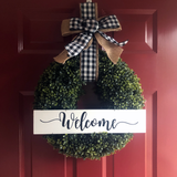 Farmhouse Boxwood Wreath With Welcome Sign