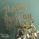 Happy Birthday Maddie Custom Cake Topper Gold Glitter