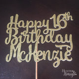 Happy 16th birthday gold glitter personalized cake topper