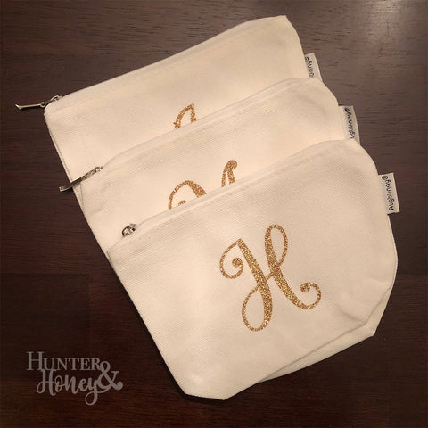 Monogrammed personalized canvas makeup bags