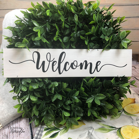 Farmhouse Boxwood Wreath With Welcome Sign