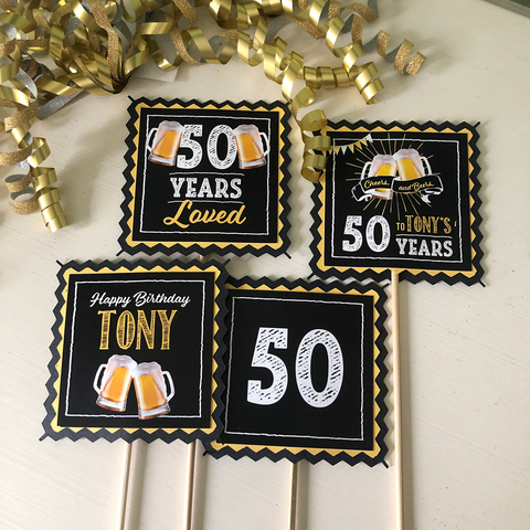 Cheers and Beers 50 Years 50th Birthday Party Centerpiece Sticks 4-Design Set