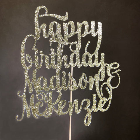 Custom Happy Birthday Day Cake Topper in gold glitter