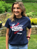 Model wearing the American Legion Baseball Laces T-shirt