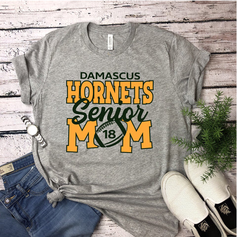 Damascus Hornets Senior Mom fun football tee is gray