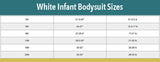 White infant bodysuit size chart.